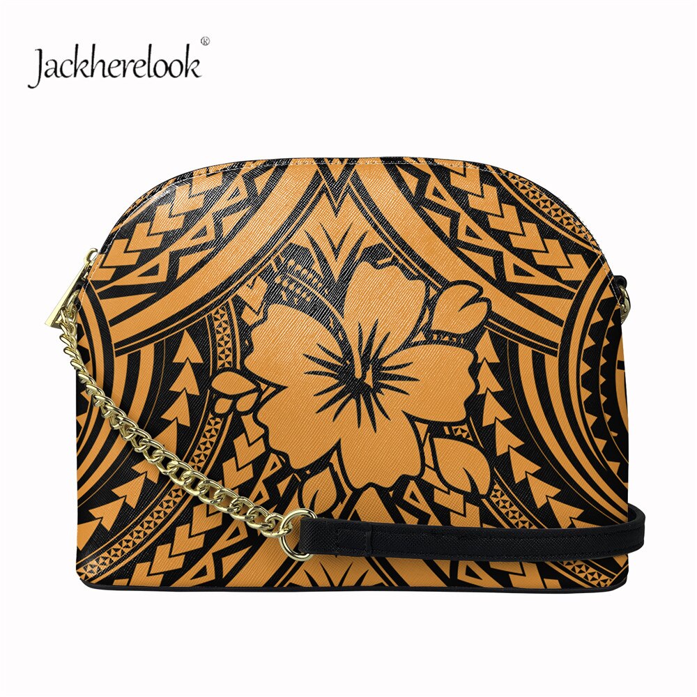 Jackherelook dames handtassen merk trendy crossbody tas polynesisch hibiscus patroon meisjes rits ketting crossbody tassen: Htcd 1064 d 49