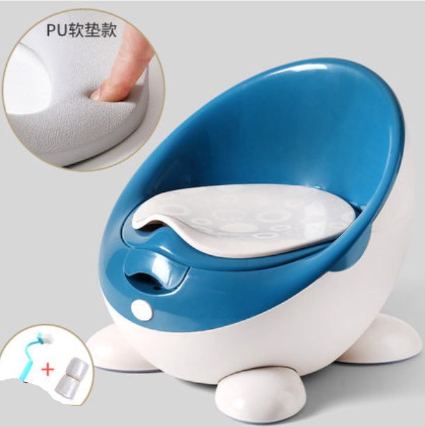 Soft Baby Potty Toilet Training Seat Portable Plastic Infant Potty Trainer Kids Indoor WC Baby Potty For Free Potty Brush: blue PU
