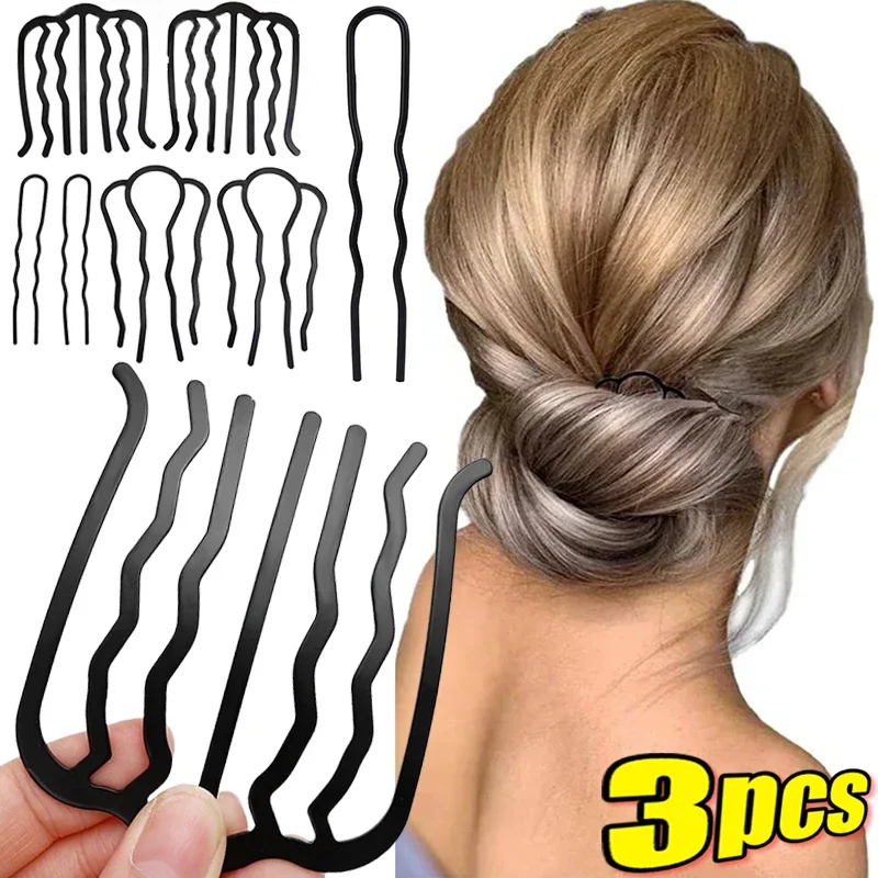 Clip de tenedor de pelo de Metal negro para mujer, peines de pasador de pelo de novia, ganchos de Clip de horquilla para moño desordenado, peines laterales, palos Updo, herramientas de estilismo para el cabello