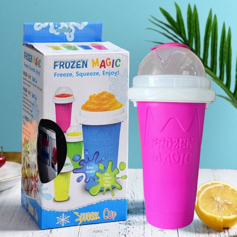 Taza Slushie DIY, tazas mágicas para hacer granizados, taza portátil para jugos, leche y helado, sílice de doble capa con tapa y pajita: Amarillo claro