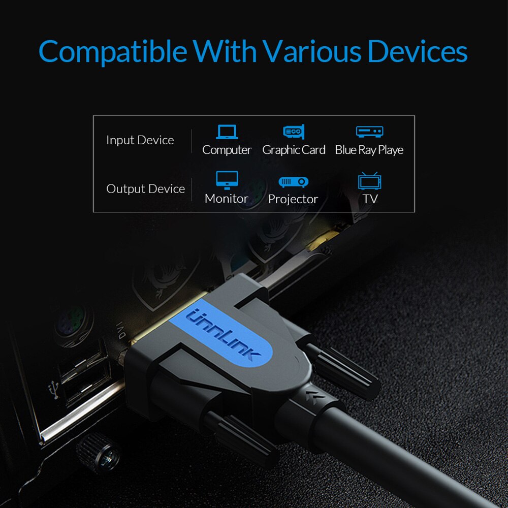Unnlink DVI Cable DVI-D 24+1 4K 30Hz 1080P 144Hz Dual Link Channel 1.5M 3M 5M 8M 15M for Computer TV Monitor Projector