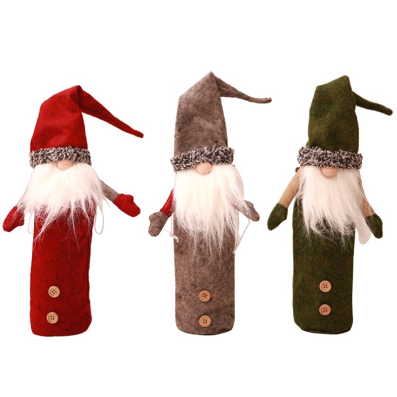 Kerst Gnomes Wijnfles Cover, Handgemaakte Zweedse Tomte Gnomes Wijnfles Toppers Kerstman Fles Zakken Met Trekkoord St