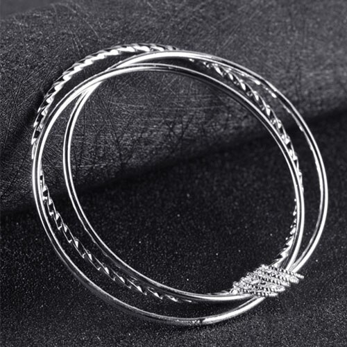 Offerta speciale Hot new 925 Sterling Silver fine tre cerchi bangle for women Fashion Party wedding Jewelry regali di natale