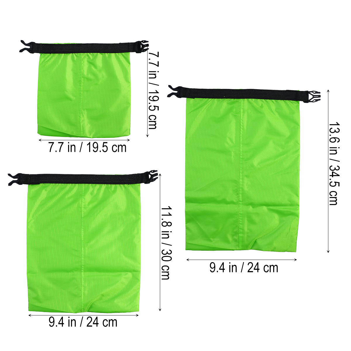3 stk 1.5l+2.5l+3.5l vandtæt tørpose opbevaringspose til camping sejlads kajakrafting rafting fiskeri (grøn)