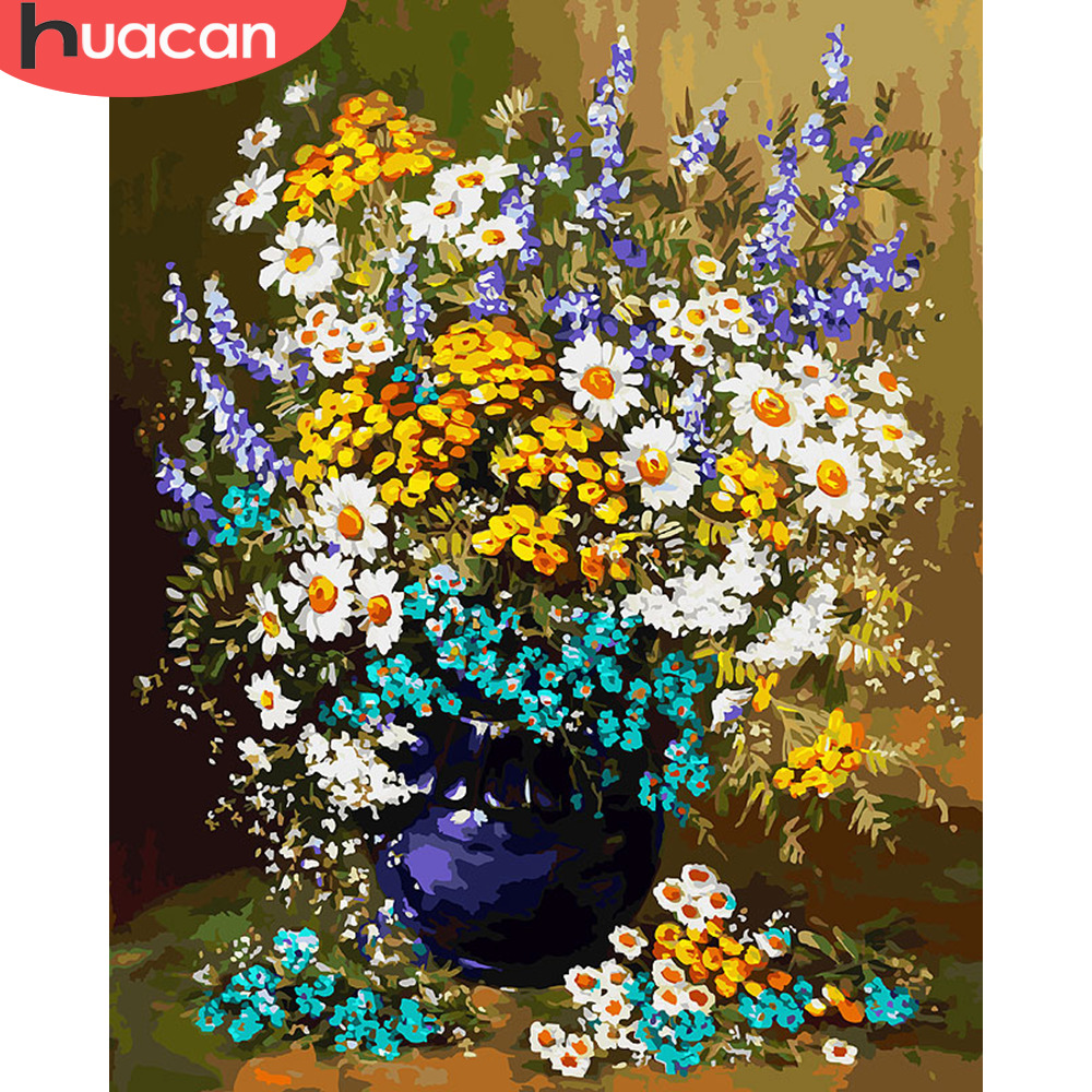 HUACAN DIY Oil Painting By Numbers Flowers In Vase HandPainted Kits Drawing Canvas Pictures By Numbers Landscape Home Decor