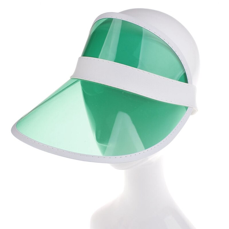 proprietà in PVC Trasparente Visiera Del Cappello Del suola Del Partito casuale Cappello di Plastica Trasparente Adulto Protezione Solare cap Visiere Degli Uomini Delle Donne tutto'aperto Del Cappello Della signora cap: verde