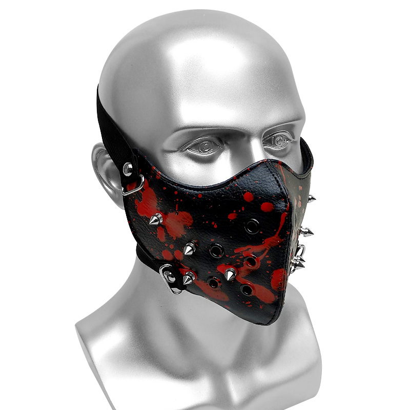 Sort fest punk maske med nitte pu læder maske tryk mænd kvinder hip hop masker bar scene performance masker