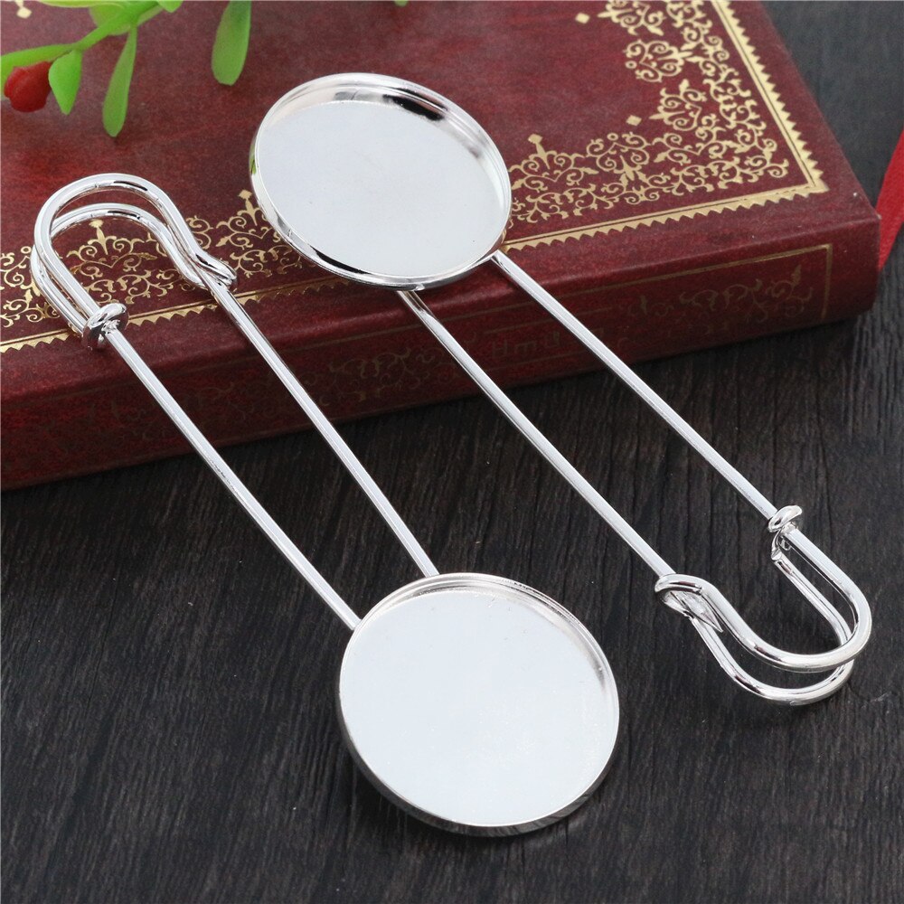 5 Pcs 25 Mm 20 Mm 18 Mm Binnenmaat Heldere Verzilverd Verguld Brons Broche Pin Eenvoudige Stijl cabochon Basisafstelling Hanger: Silver / 25mm