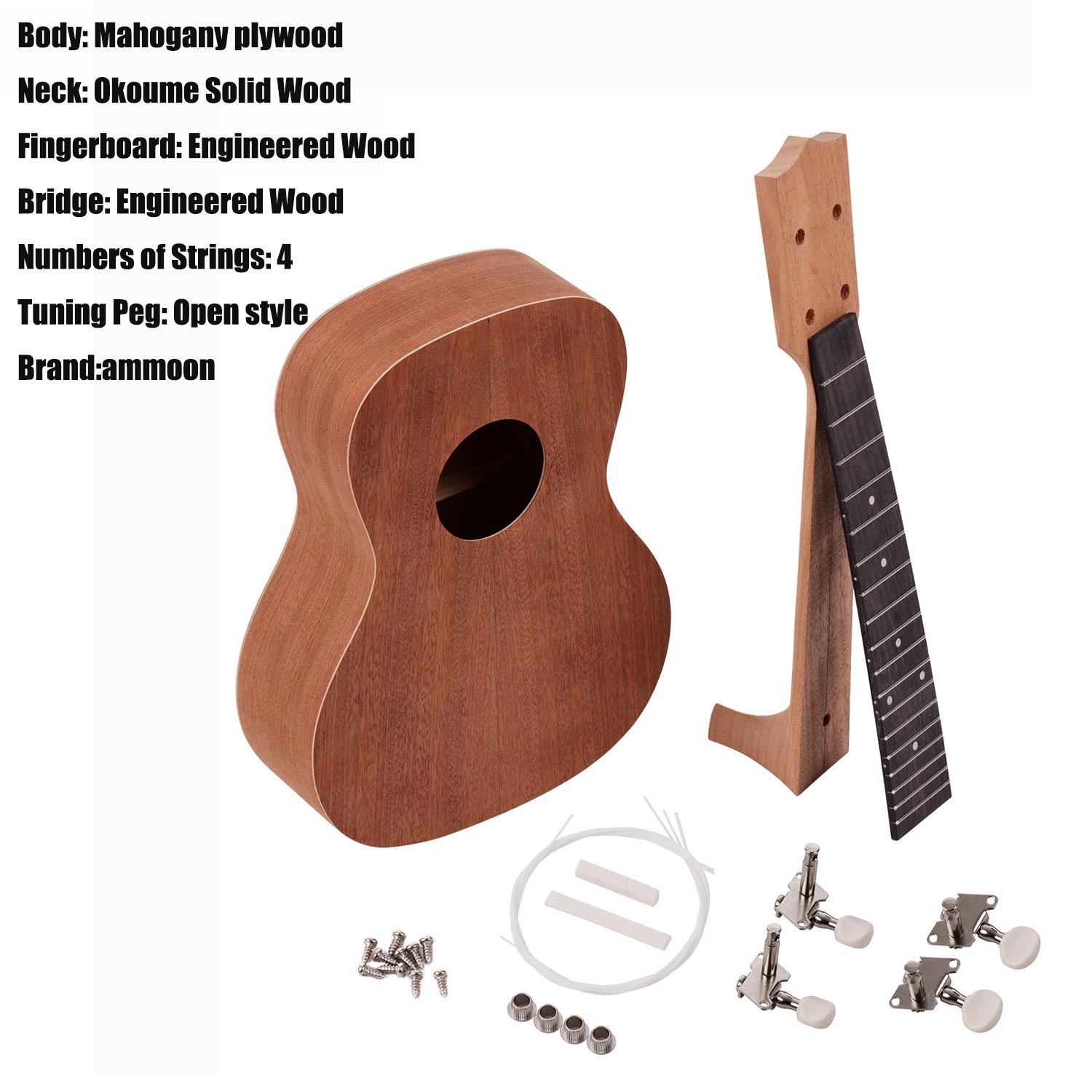 21 inch Ukelele Ukulele Combo Mahogany Soprano Gecko Uke 4 string Hawaiian Mini Guitarra with Stringed Musical Instrument Kits: 01 Unfinished DIY