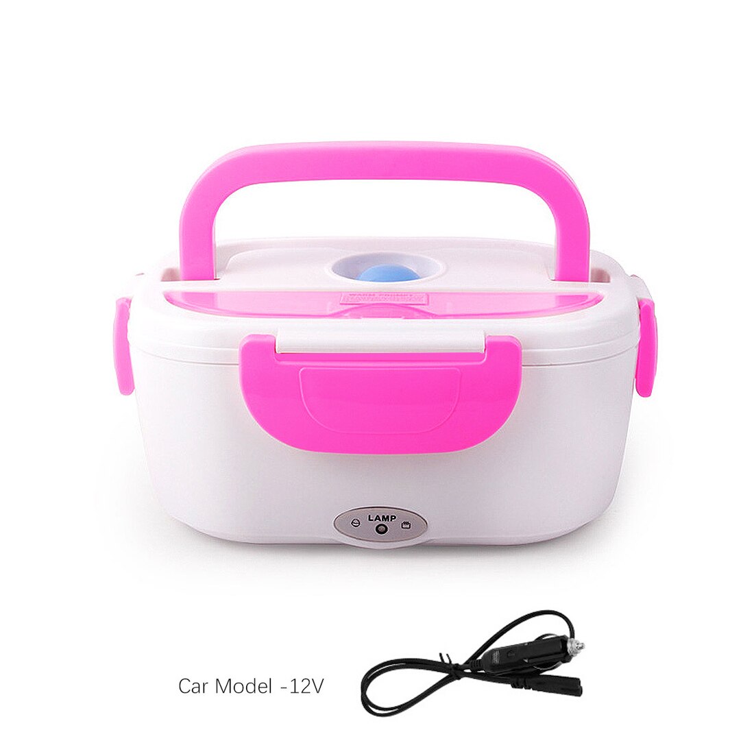 12V-24V 110V 220V Electric Heated Lunch Box Portable 2 in 1 Car& Home US Plug/EU Plug Bento Boxes Stainless Steel Food Container: Pink car model