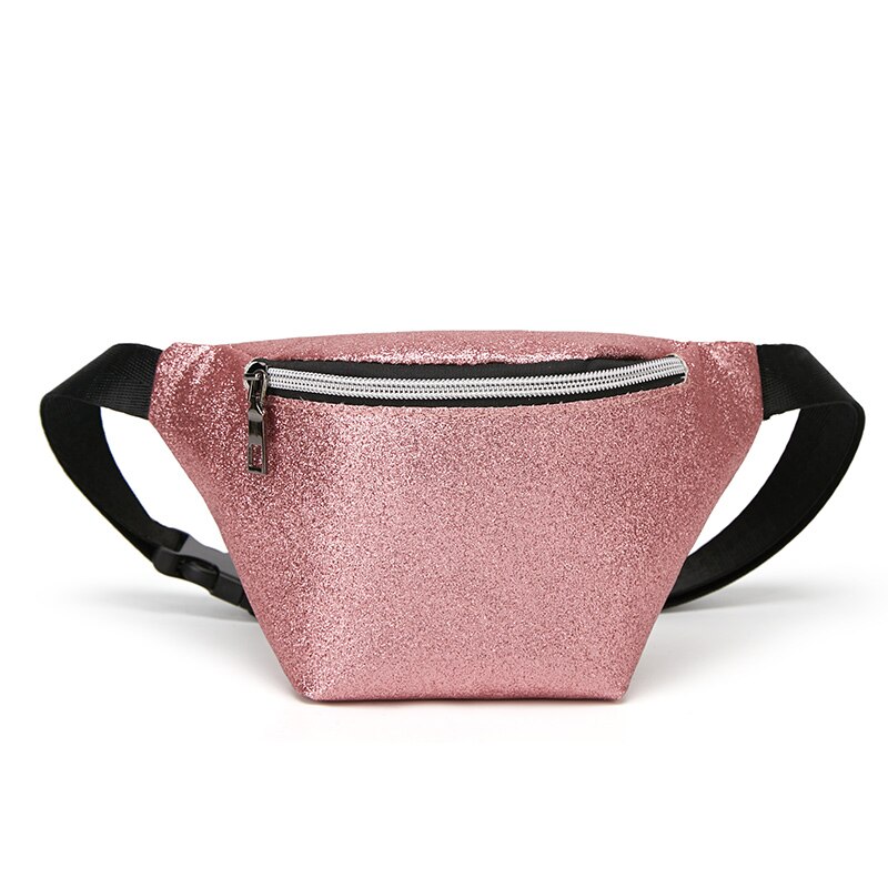 Women Shinny PU Leather Waist Packs Elastic Belt Fanny Pack Zipper Waist Bag Casual Chest Bag: Pink