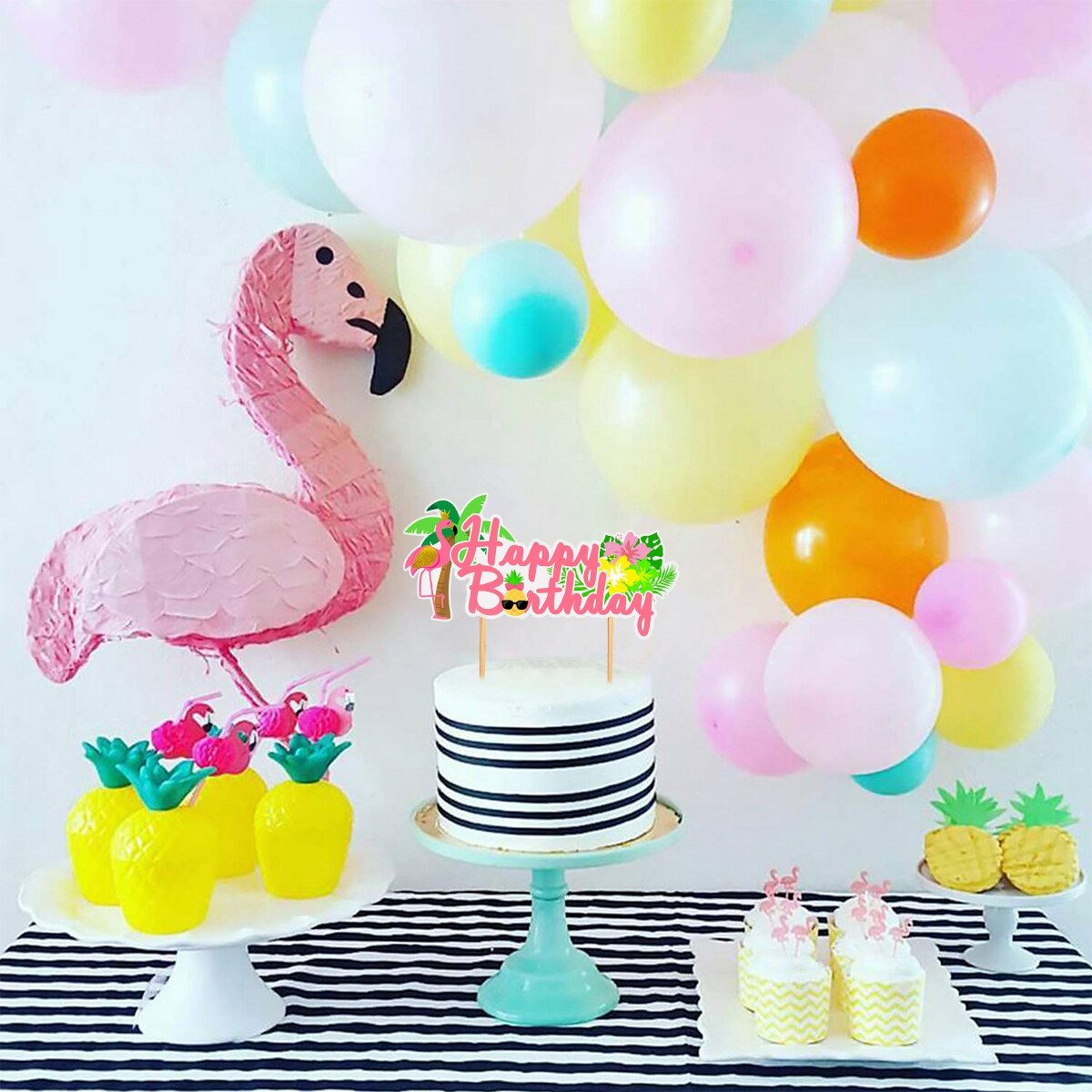 Hawaii Party Banner Balloons Aloha Happy Birthday Decorations Hawaiian Party Supplies Summer Tropical Flamingo Party Favors