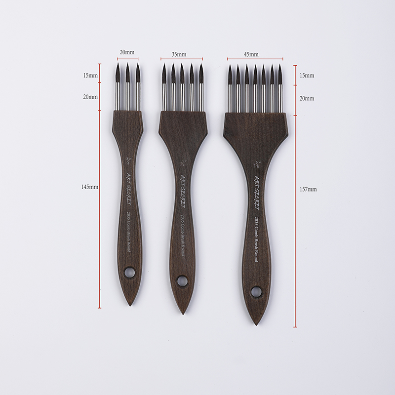 Pincel de pintura acrílica de acuarela con peine multidiente ArtSecret # 2035 Crin Mix Pelo de nailon Mango de madera Arte Papelería: Rojo