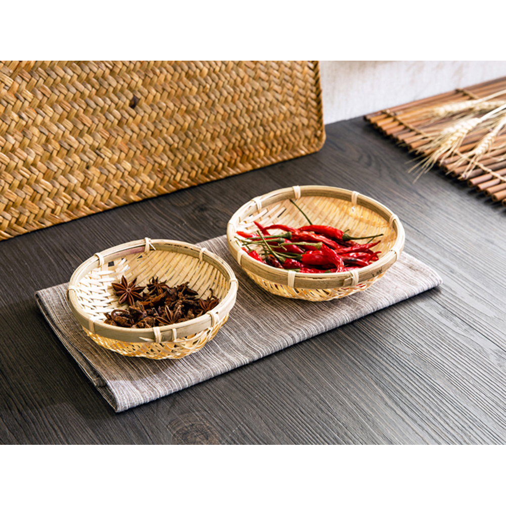 Handmade Bamboo Weaving Round Storage Basket Fruit Basket Rattan Bread Basket For Kitchen Food Picnic Mini Container Diameter