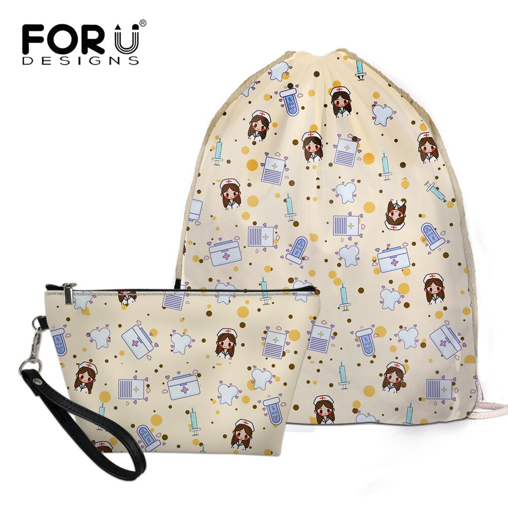 FORUDESIGNS Women’s Drawstring Bag Sets Nurse Girls Woman Foldable School Girls Cloth Backpack Small Shoes Pack: BLG3636Z3Z8