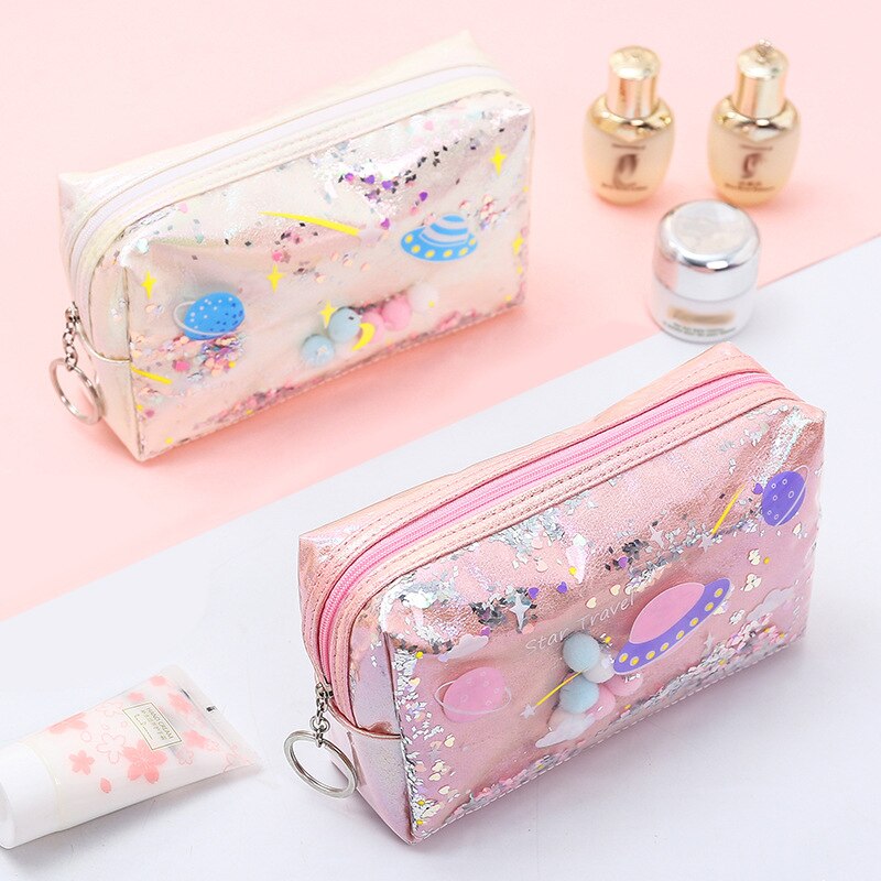 Leuke Etui School Briefpapier Grote Capaciteit Potlood Zak Pvc Quicksand Pailletten Make-Up Tas Levert Desktop Storage Pouch