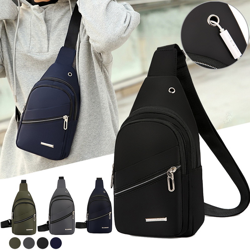 Men's Shoulder Bag Sling Chest Pack Canvas USB Charging Sports Crossbody Male Chest Bags Belt Waist Packs Fast