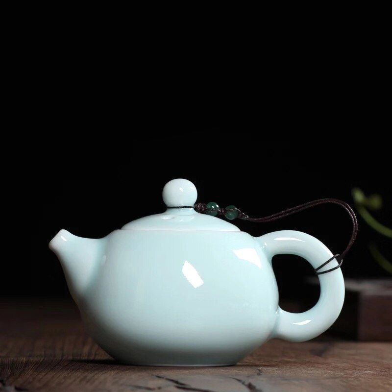 Juego de té con esmalte craquelado, tetera china de cerámica celadón longquan con horno ge, tetera antigua de arcilla yixing.: Mi