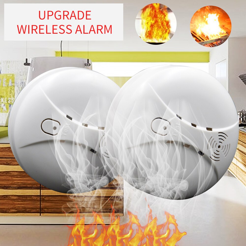 433MHZ Wireless Fire Alarm Sensor Fire Protection Smoke Detector for Indoor Kitchen Home Alarm Security System