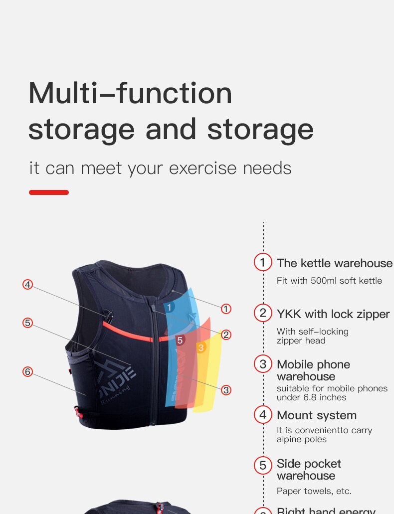AONIJIE-Mochila deportiva de secado rápido, chaleco de hidratación con cremallera para senderismo, correr, Maratón, 10L