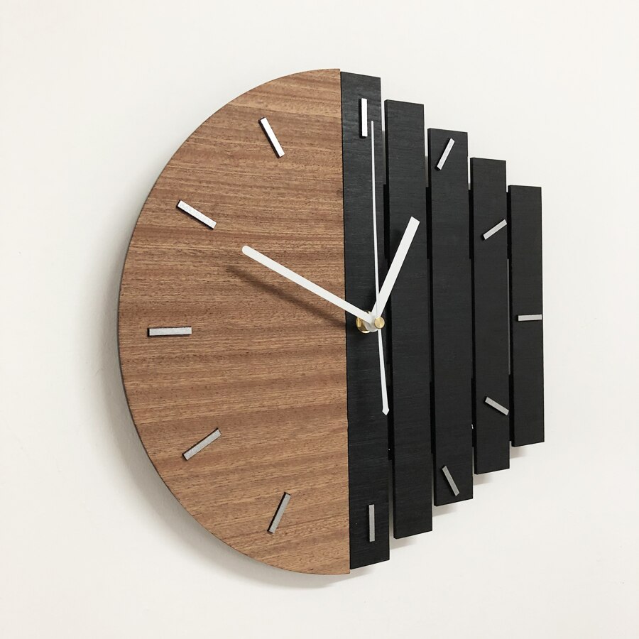 Nordisk trä väggklocka modern unik 3d klockar loft unik vägghängande klocka trä heminredning