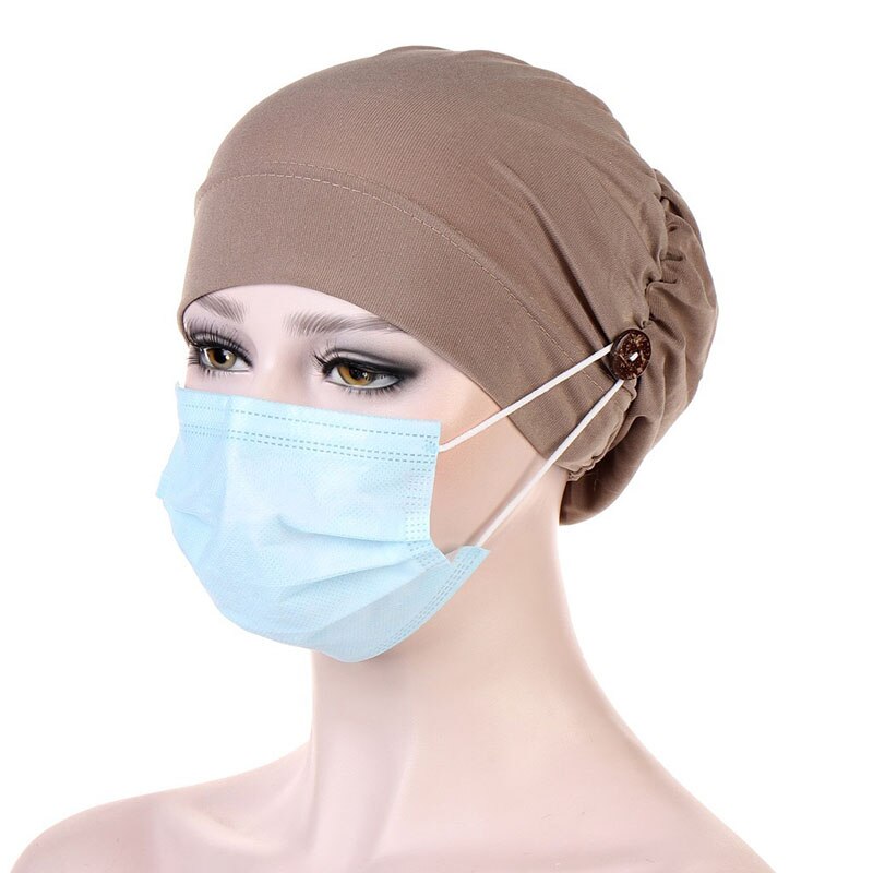 Elastic Cotton Turban Hat Solid Color Warm Winter Headscarf Bonnet Inner Hijabs Cap Muslim Hijab Female Headwear: khaki