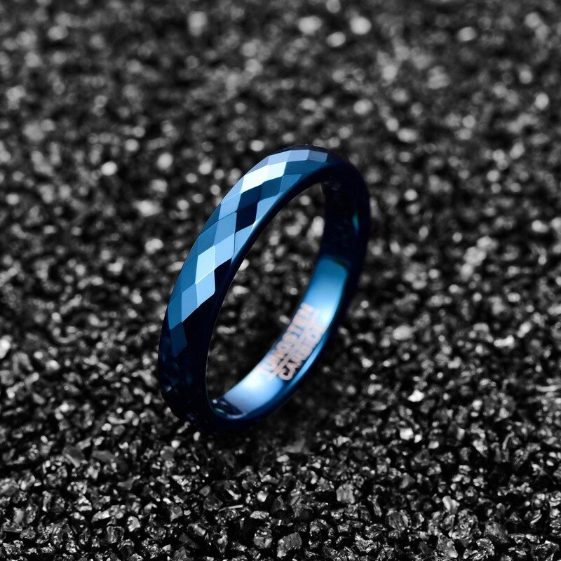 4mm Tungsten Carbide Ring Blue Polished Finish Rhombic Cut Wedding Ring Comfort Fit Rings Jewelry
