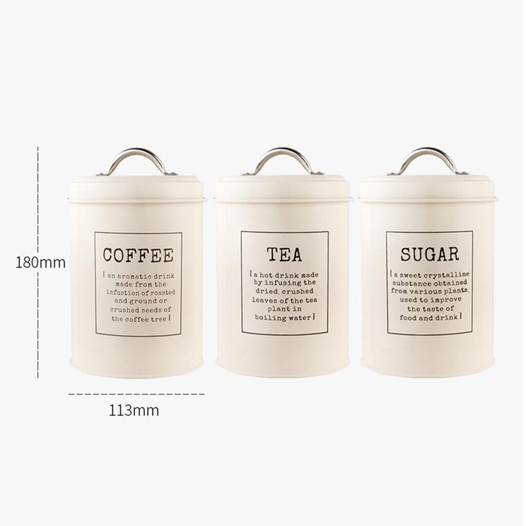 3pcs Kitchen Storage Tins Canister Set with Lid Tea Coffee Sugar Bread Bin Jar