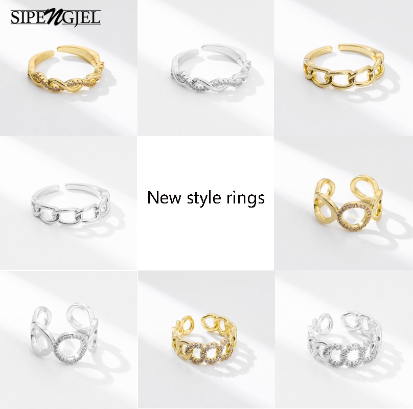 Anillos sencillos con forma de cadena para mujer, joyería para y boda, círculo ajustable abierto, Vintage,