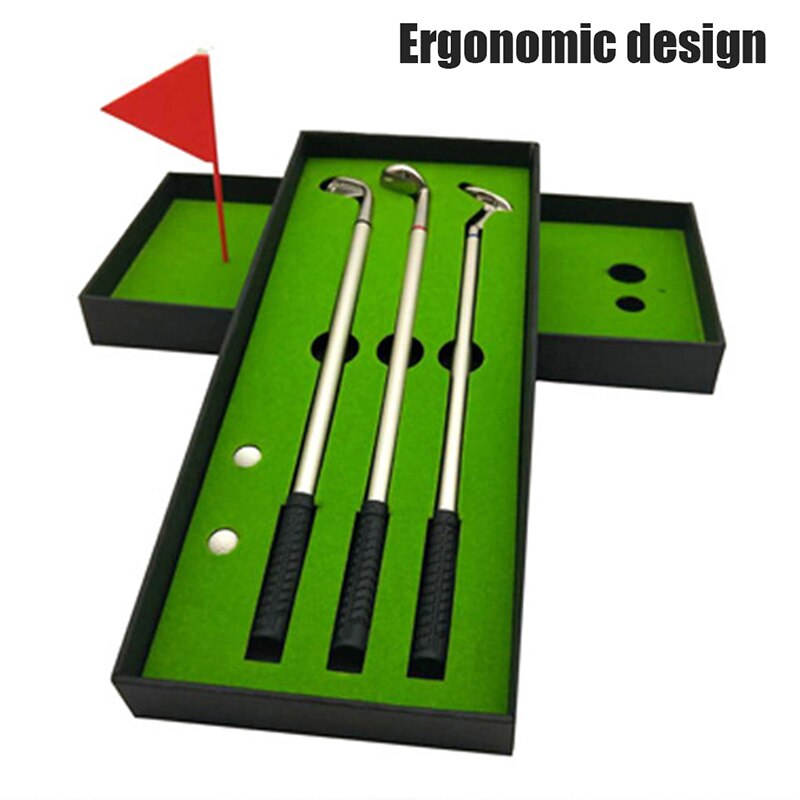 Golf Pen Set Mini Desktop Golf Ball Pen Set with Flag Ballpoint Pens 2 Balls ED889