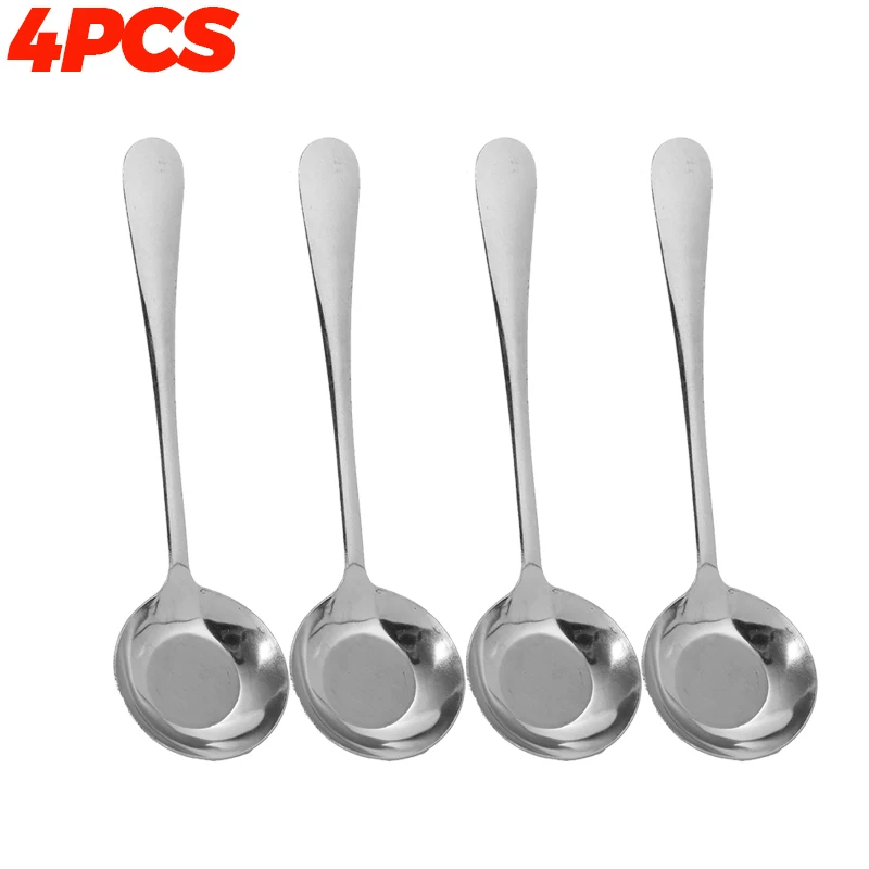 1/10PCS Ronde Kop Soeplepel Rvs Lange Steel Roerlepel Draagbare Dessert Koffie Scoop Thuis keuken Servies: Zilver
