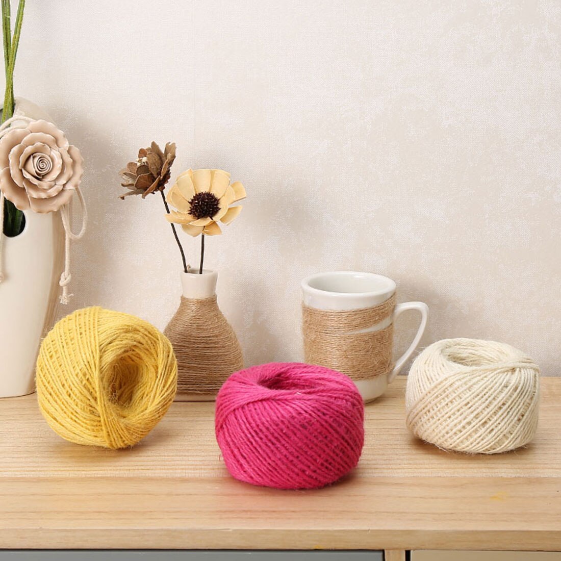Fargerik naturlig brun jute hamptau hyssing snor diy skaft håndverkslampe 2 mmx 50m 1pc