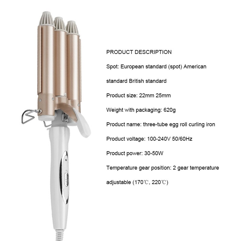 Rizador de pelo , ondulador de Triple ondulación, herramientas de estilismo, pinzas para el cabello