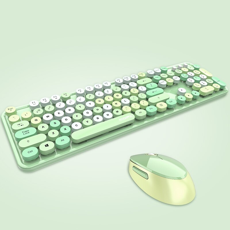 Gemengde kleuren toetsenbord en muis set 2.4 ghz draadloos toetsenbord muis kit voor vrouwen meisjes usb computer muis vrouwen roze toetsenbord: Gemengde kleur groen