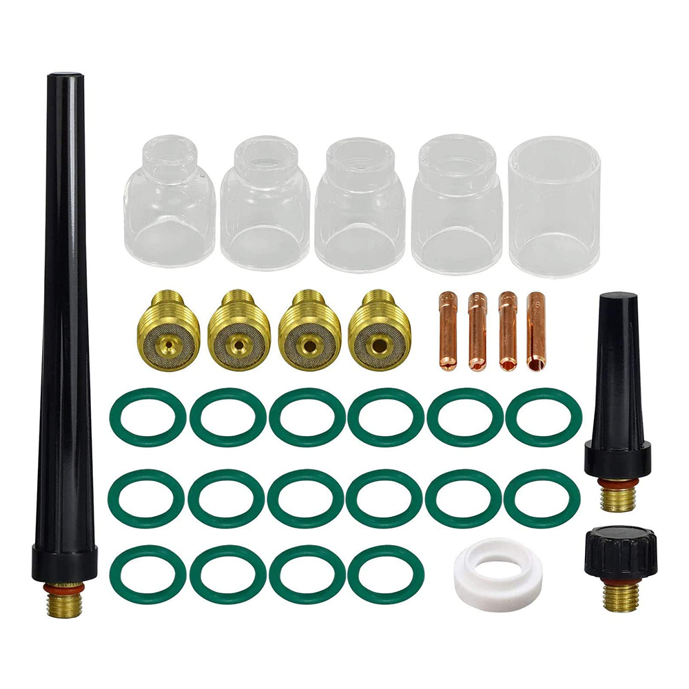 9pcs TIG Gas Lens Collets Body Pyrex Glass Cup TIG Insulators Cup Gaskets，Medium Back Cup Assorted kit TIG Welding Torch: Assorted Kit 33pcs