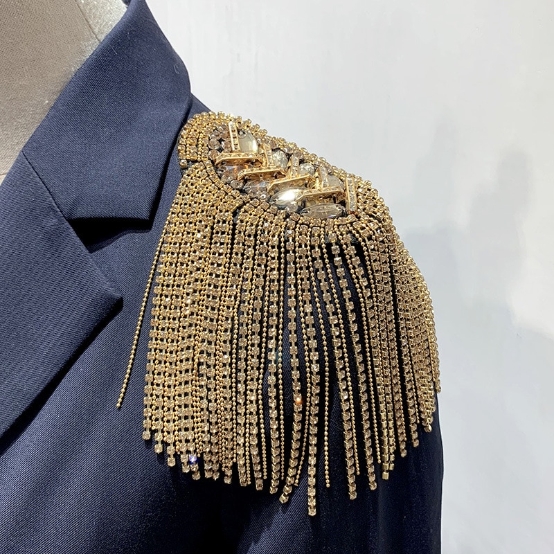 2PCS Gold Strass Schulter Britischen Stil Neue Brosche Band Quaste Niet Epaulet Epaulette Hemd Sänger Compere Bühne Schmuck