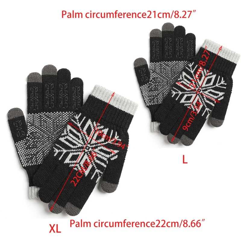 Homem inverno tela de toque floco de neve malha luvas quentes forro de pelúcia macio elástico manguito anti-deslizamento silicone ciclismo luvas