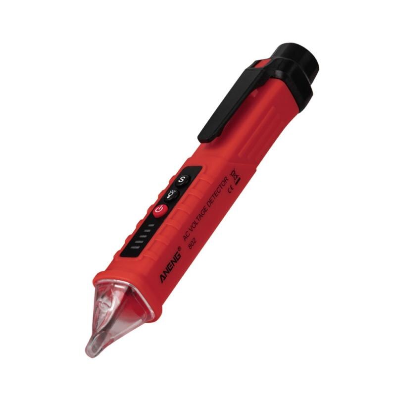 1 stk digital test blyant ac  dc 12v-1000v berøringsfri induktion multifunktionel spændingstester pen lcd display meter tester: Rød
