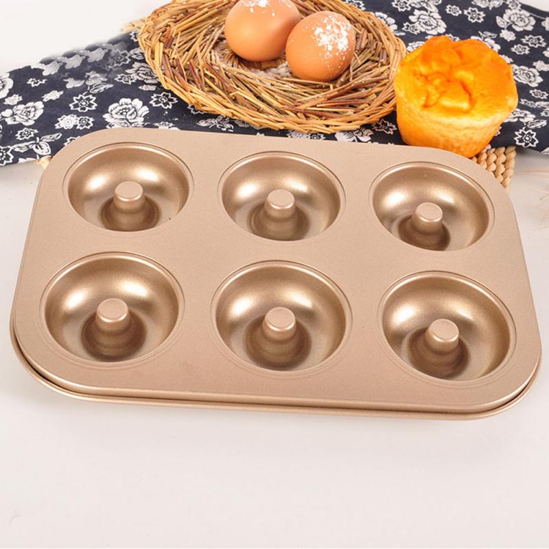 6-Cavity Nonstick Donut Pan Donut Baking Pans Carbon Steel Doughnut Baking Sheet Tray Bagels Mold Maker Cake Biscuit Bakeware