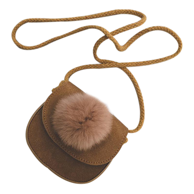 Kinderen meisjes schattige haarbal leren messenger bag handtas schoudertas voor babymeisjes mini crossbody tas: Bruin