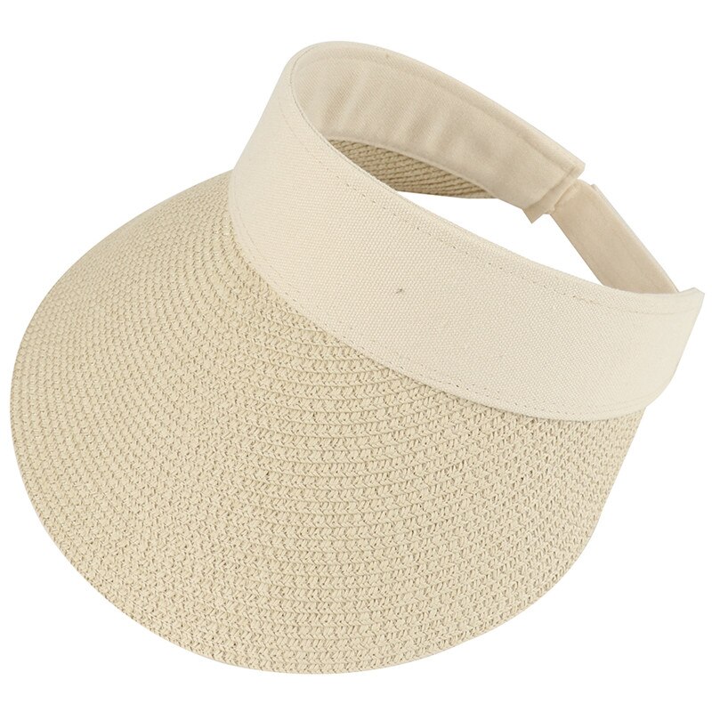 CAMOLAND Straw Hats For Women Summer Empty Top Sun Hat Outdoor Wide Brim Hiking Bucket Hat Female Beach Visors Caps: Beige