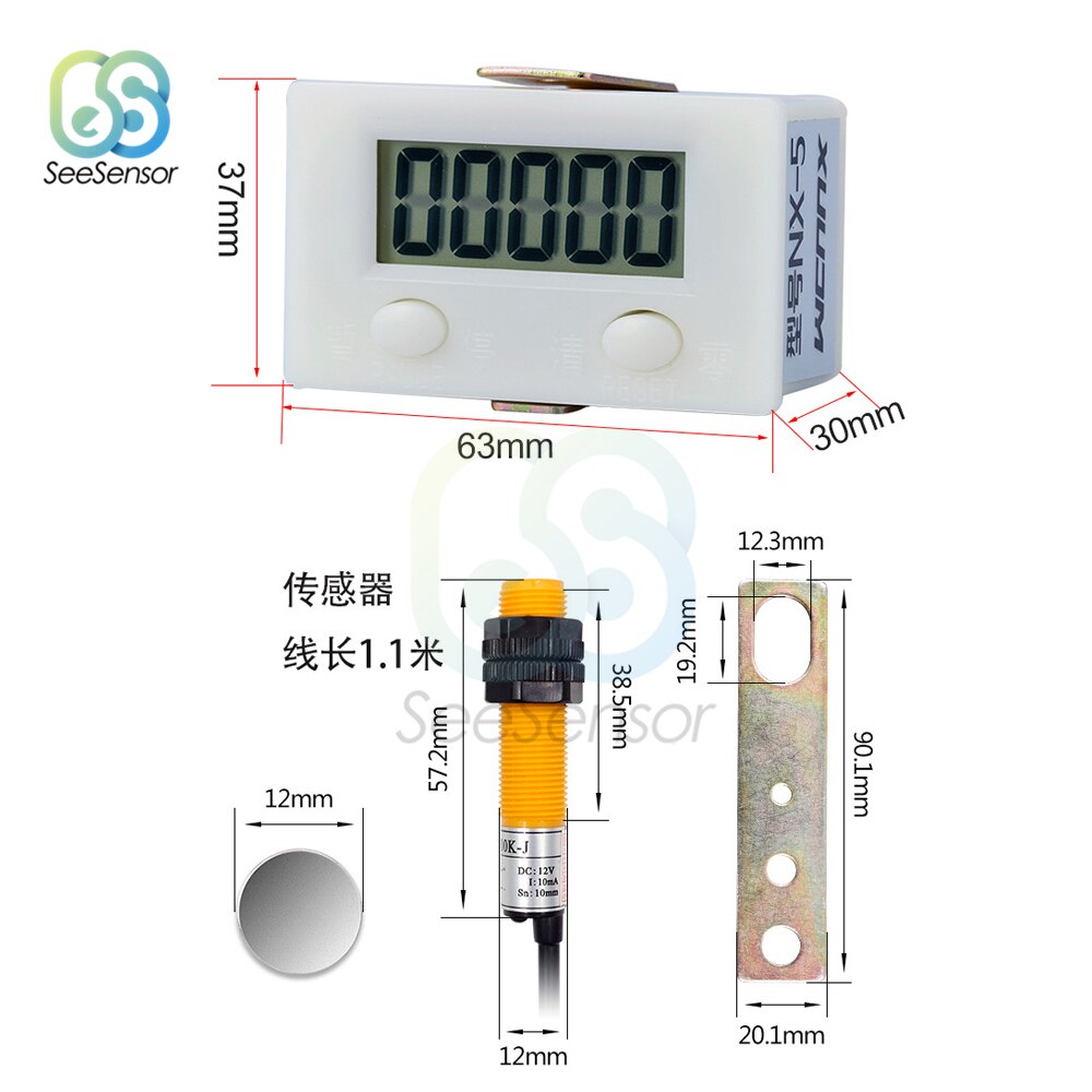 Digital Electronic Counter Electronic Meter Magnetic Inductive Sensor Switch Proximity Switch 5 Digit LCD Punch Counter