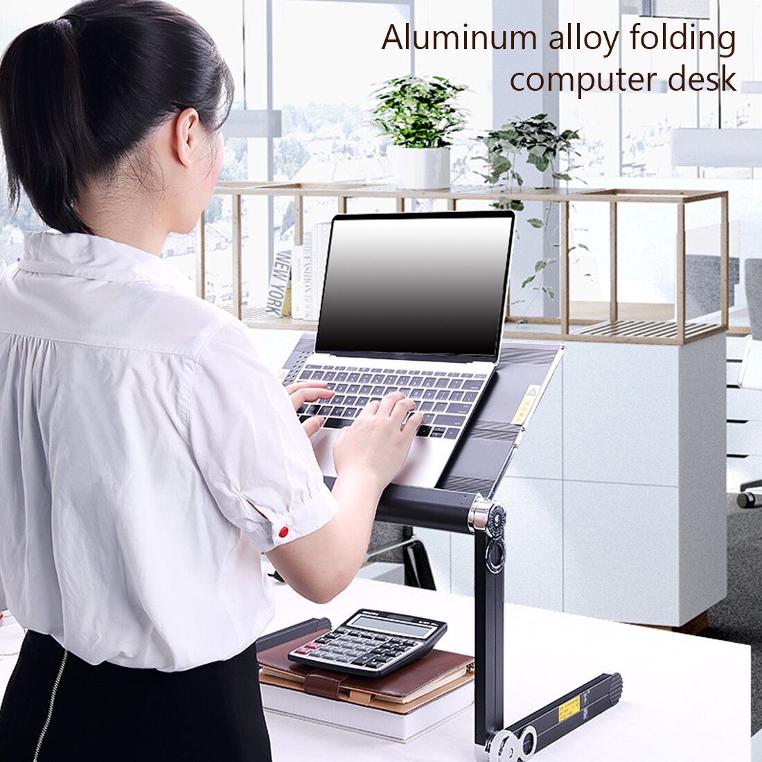 Portable Laptop Desk Adjustable Notebook Desk Aluminum Bed Lapdesk Tray PC Table Stand Notebook Table Desk Stand With Mouse Pa