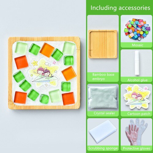 1Set Glas Mozaïek Tegels Voor Diy Handgemaakte Hobby Bamboe Coaster Handgemaakte Voor Kinderen Puzzel Mozaïek Materiaal: 11