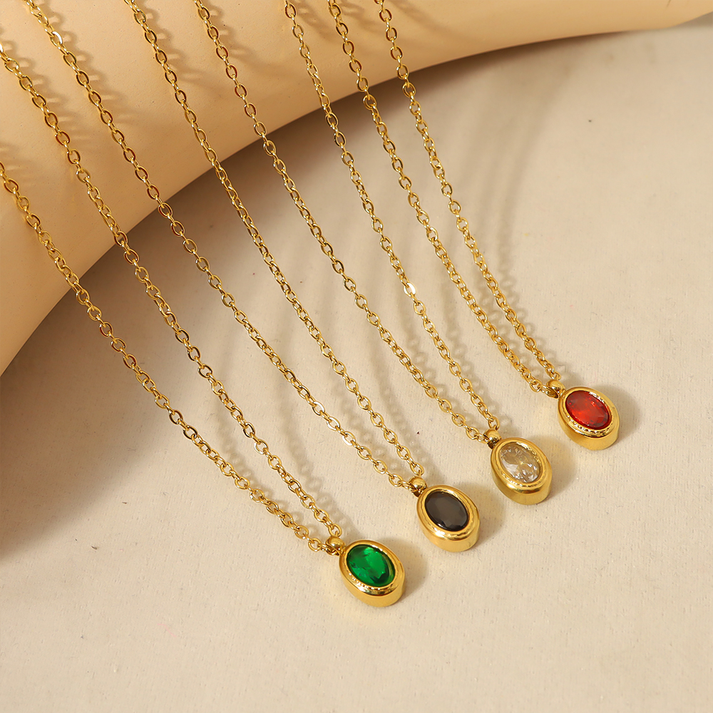 WILD & FREE Collar colgante de zircon de acero inoxidable dorado de 18K dama encanto cadena fina joyería de impermeable