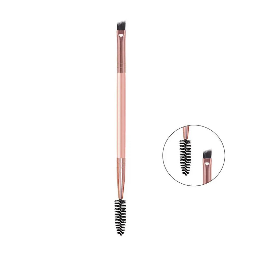 1 stks tweekoppige wenkbrauwborstel spiraal diagonale hoek make-upborstel houten handvat mee te nemen mooie make-up tools schoonheid: Zilver