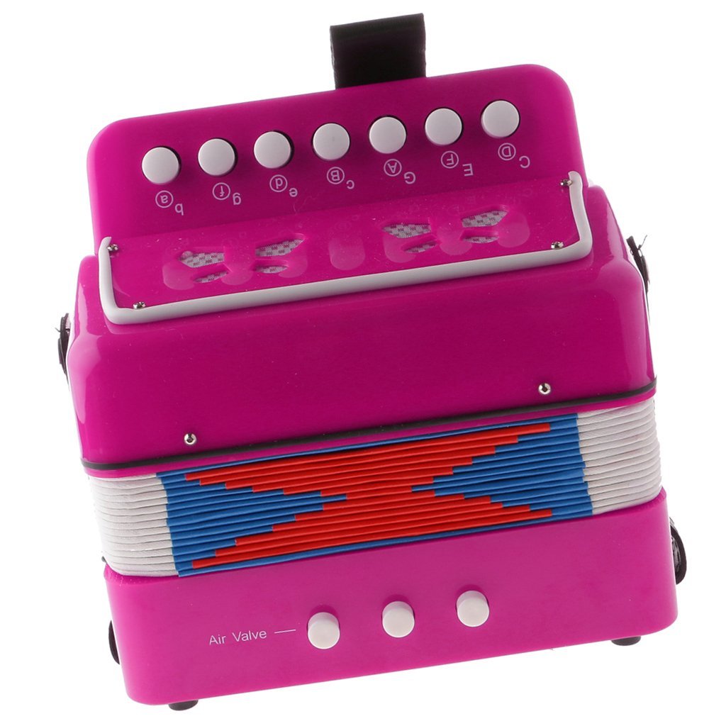 7 Tecla de botón acordeones juguete educativo niños instrumento Musical-rosa roja