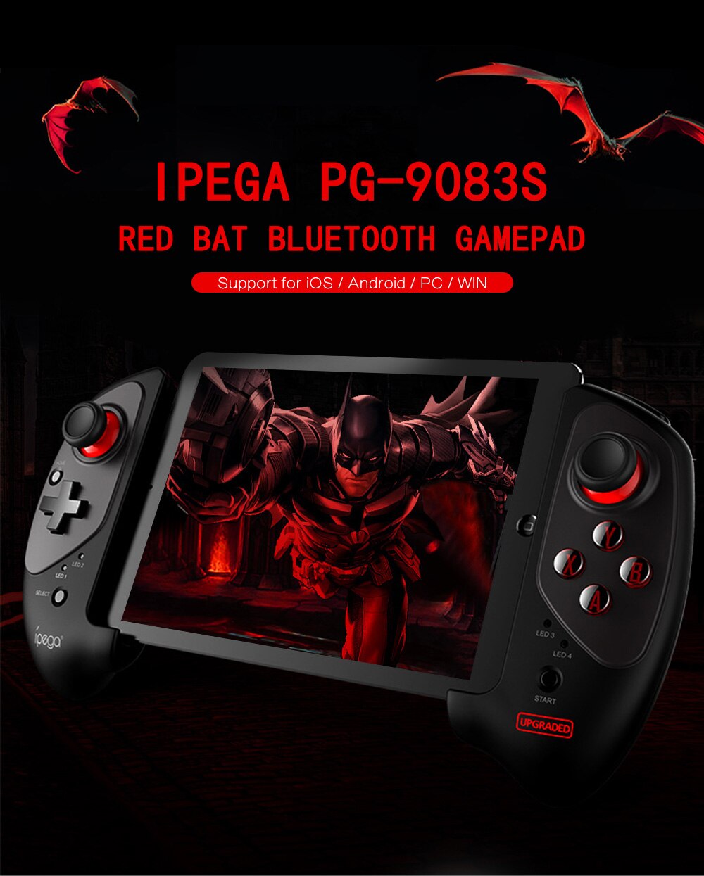 iPEGA PG-9083S rouge chauve-souris Bluetooth manette Bluetooth 4.0 toucher rotation de 360 degrés pour iOS/Android/PC/WIN