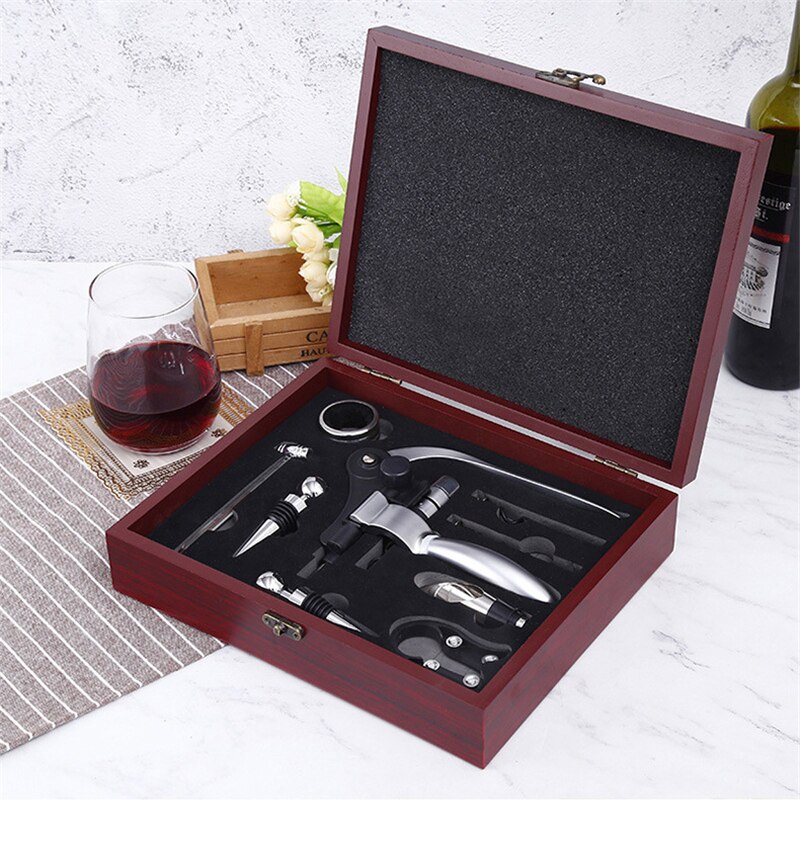 Red Wine Corkscrew Set 9 pcs/set Zinc Alloy Rabbit Shape Red Wine Opener Tools Luxury Wooden Box Packaging
