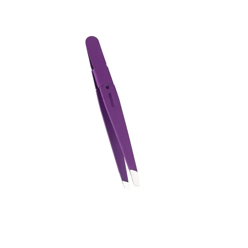 Eyebrow Tweezer Colorful Hair Beauty Fine Hairs Puller Stainless Steel Slanted Eye Brow Clips Removal Makeup Tools: PURPLE